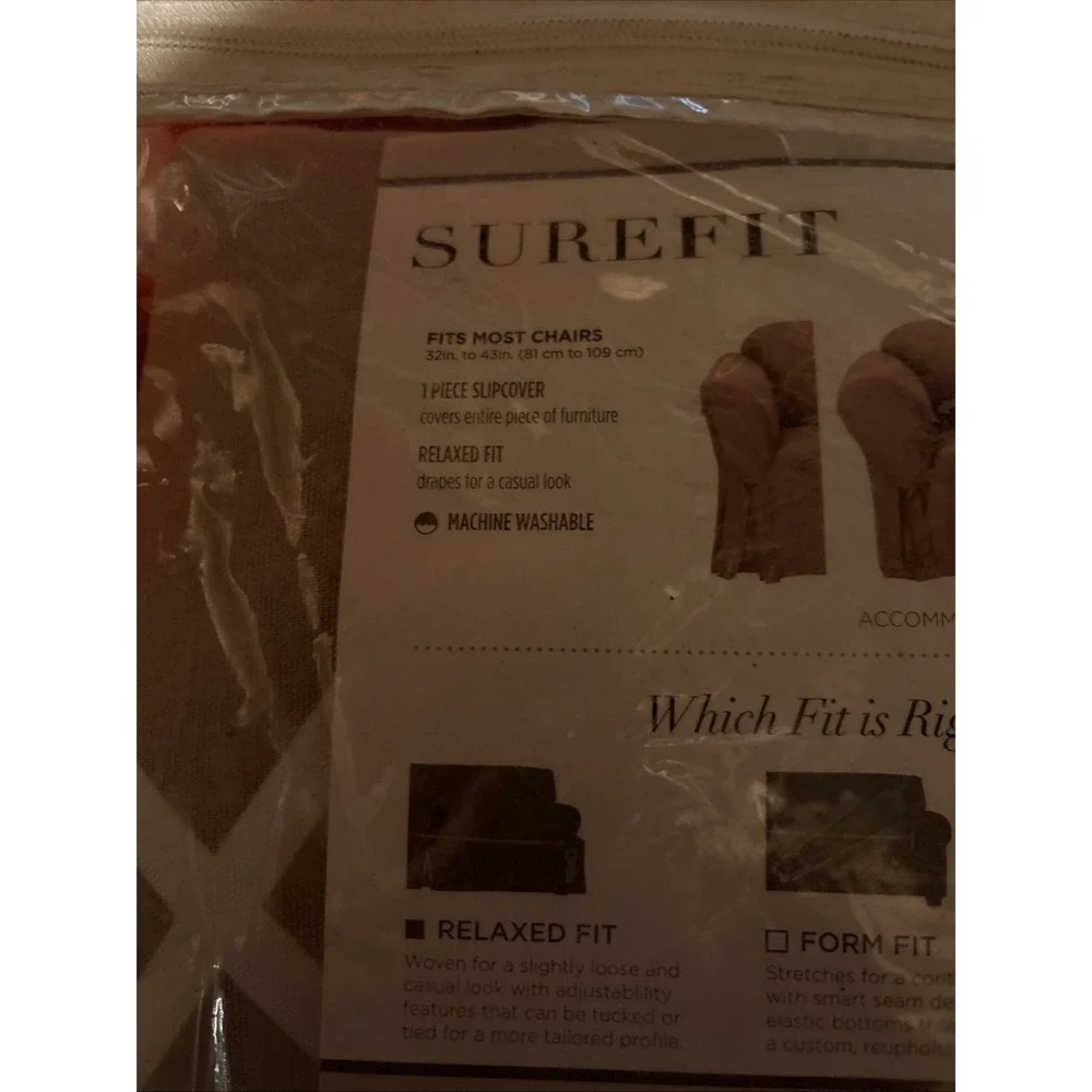 Surefit Lattice Tan Chair Slipcover Relaxed Fit 1-Piece Cotton Brown NEW